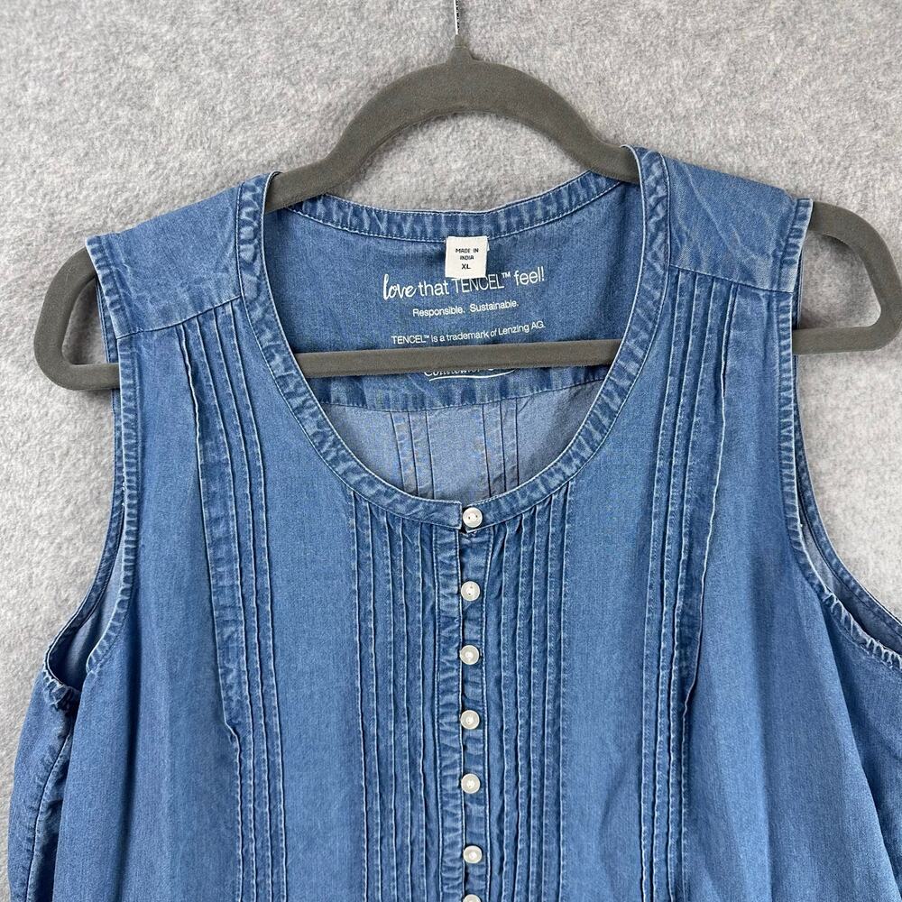 Coldwater Creek Chambray Dress Size XL Tencel Western Sleeveless Pintuck Pockets - Picture 3 of 11